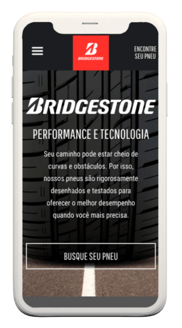 Site Bridgestone: Tela inicial no celular
