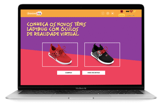 Campanha Realidade Virtual: Tela com os tênis da campanha no notebook